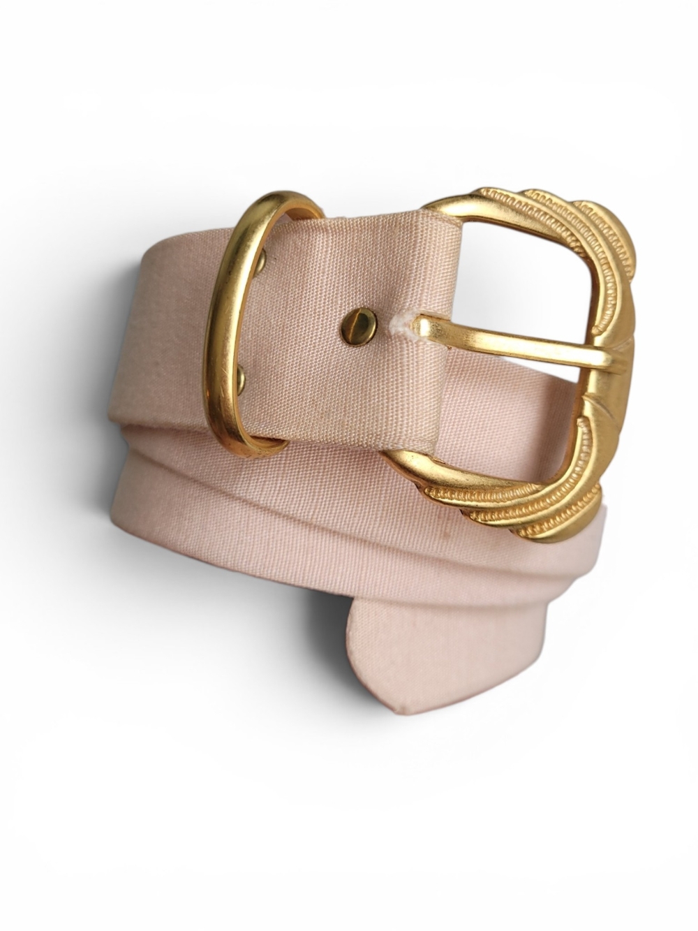 Vintage Century Canada Gold Buckle Pale Pink Fabric Belt